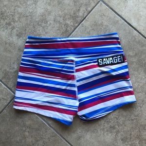 Savage Barbell Red White and Blue Booty Shorts